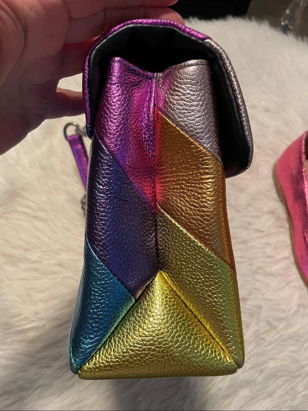 Kurt Geiger Kensington Rainbow Chevron Leather Crossbody Bag with Gunmetal Chain - Picture 6 of 15